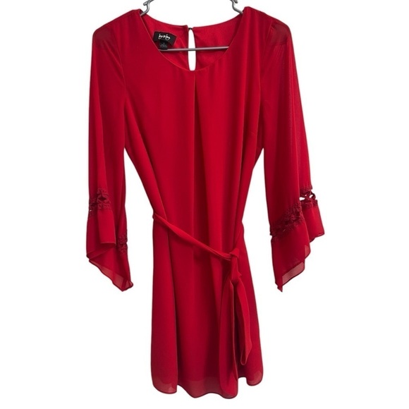By & By NWOT Red Bell Sleeve Dress with Waist Tie - Size Women’s Small - Picture 3 of 11